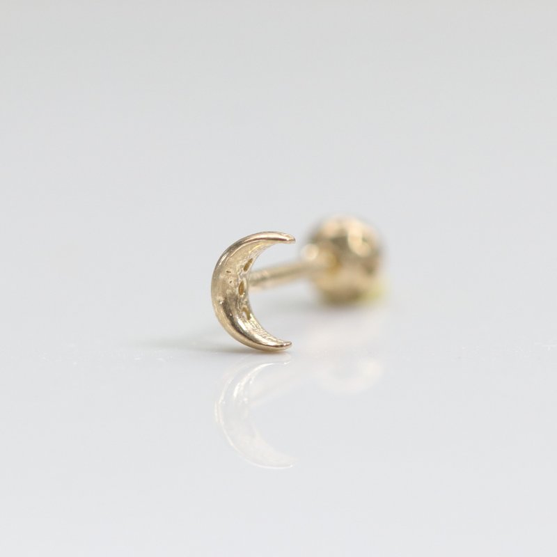 14k three-dimensional gold moon bead earrings (single) ear bone and ear socket will not fade - ต่างหู - เครื่องประดับ สีทอง