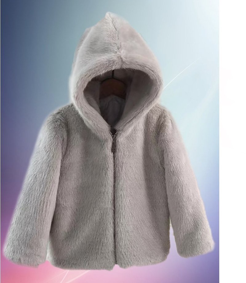 Cutie Bella Faux Mink Fur Straw Fleece Hooded Zip Coat Grey - Coats - Polyester 