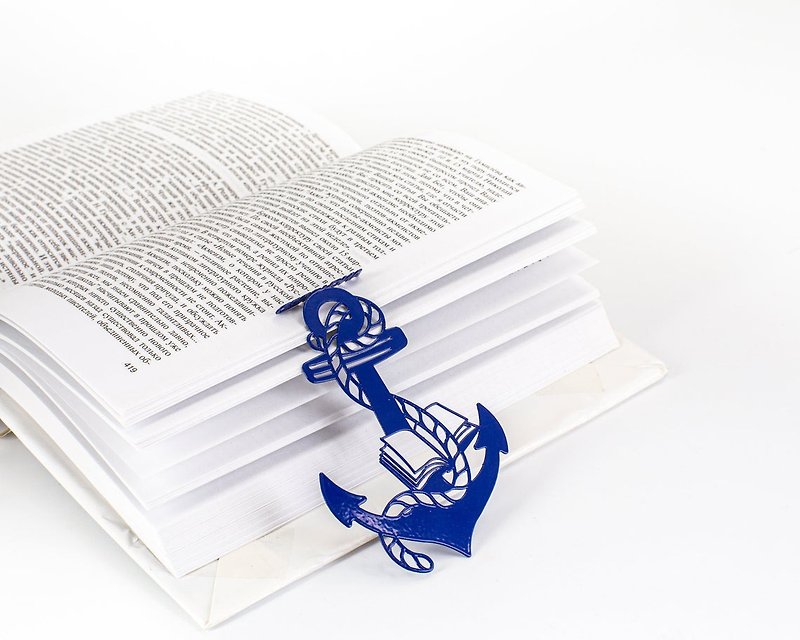 本に固定された金属製の本のブックマーク//世界中の送料無料// - しおり - 金属 ブルー
