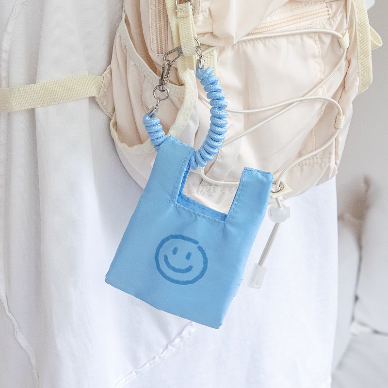 Original design of August 8 smiley face coin bag bag ornament storage earphone bag keychain spring lanyard - กระเป๋าใส่เหรียญ - ไนลอน 