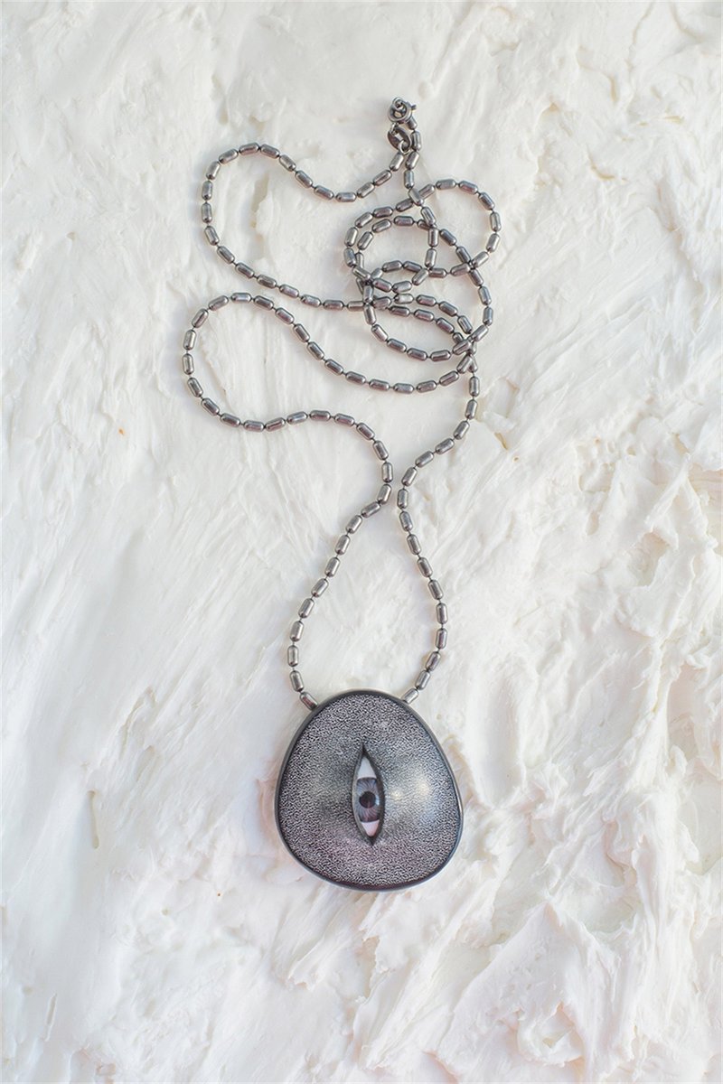 Black/grey/pink/green/blue/red/purple/ Brown handmade genuine leather eyeball necklace pendant Italian vegetable tanned cowhide - อื่นๆ - หนังแท้ สีเทา