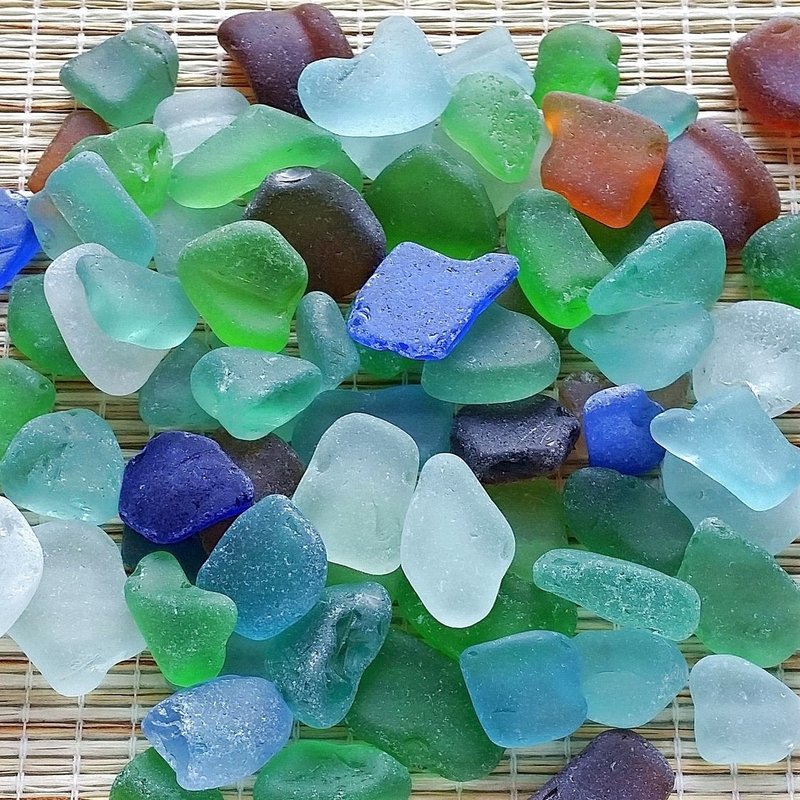 玻璃玻璃工艺 海中产生的玻璃 200克 花瓶的填充物海玻璃珠玻璃 - 其他 - 玻璃 藍色