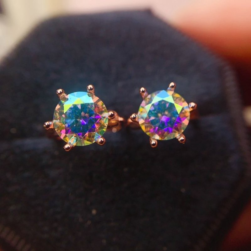 Moissanite Earrings, Rainbow Moissanite Earrings, Moissanite Silver Hoops - 耳環/耳夾 - 純銀 