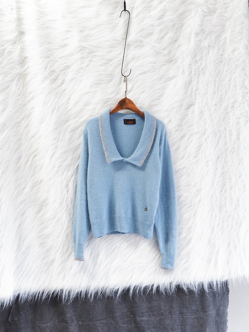 Nagasaki sky blue light gray rolling youth dream girl antique wool mixed Angra vintage sweater wool - Women's Sweaters - Wool Blue