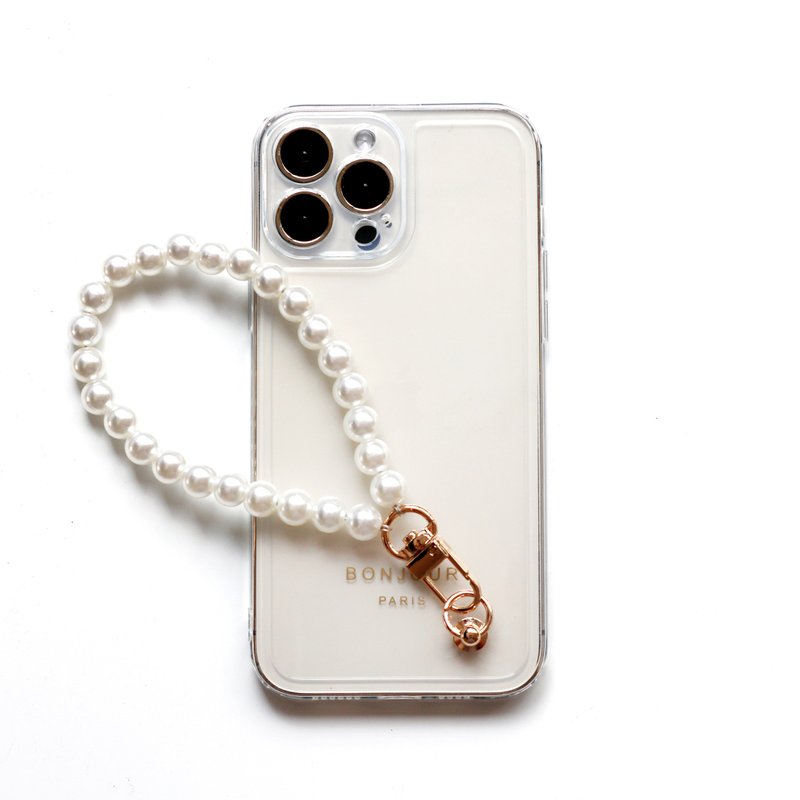 iPhone16/15/14/13/12/11 transparent jelly pearl bracelet mobile phone case - เคส/ซองมือถือ - พลาสติก สีใส