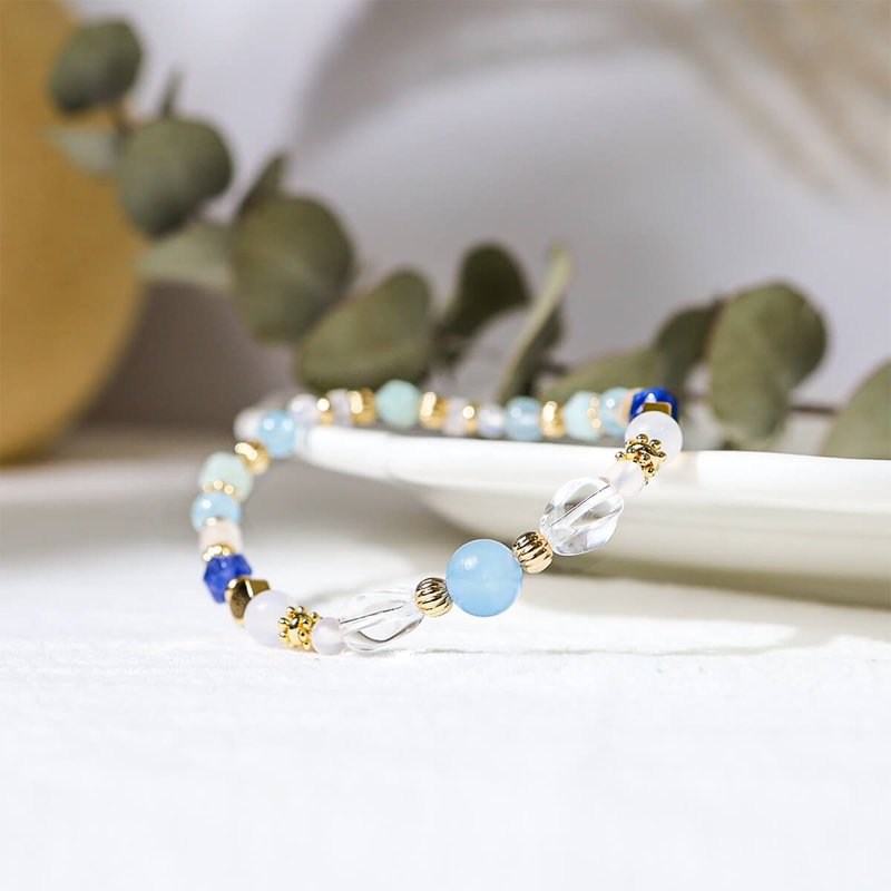 熱帶島嶼上的長尾船 | A52海藍寶天河石白水晶手鍊 - 手鍊/手環 - 寶石 藍色