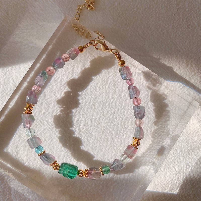Rare piece | Purple watermelon tourmaline raw stone design bracelet - Bracelets - Semi-Precious Stones Multicolor