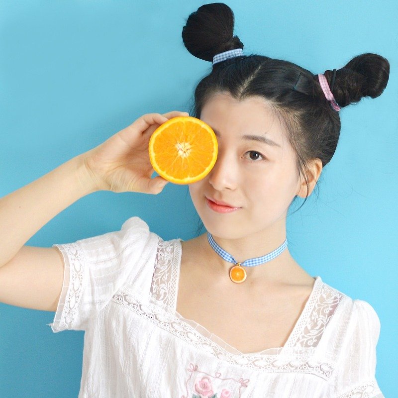 夏日橙子項鏈 清新頸鏈 可愛少女 禮物 - 項鍊 - 棉．麻 橘色