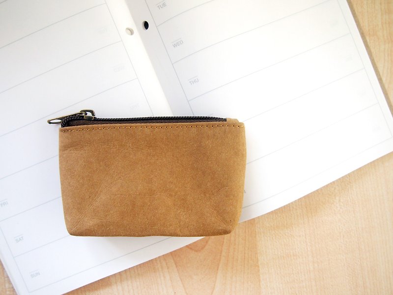 Washable Paper Coin Purse with Zipper Small Washable Kraft Paper case wallet - Coin Purses - Paper Brown
