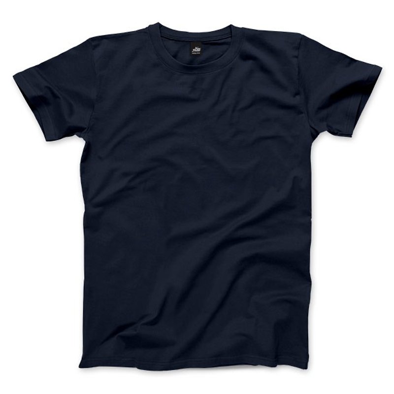 プレーンユニセックス半袖Tシャツ-ネイビー - Tシャツ メンズ - コットン・麻 ブルー