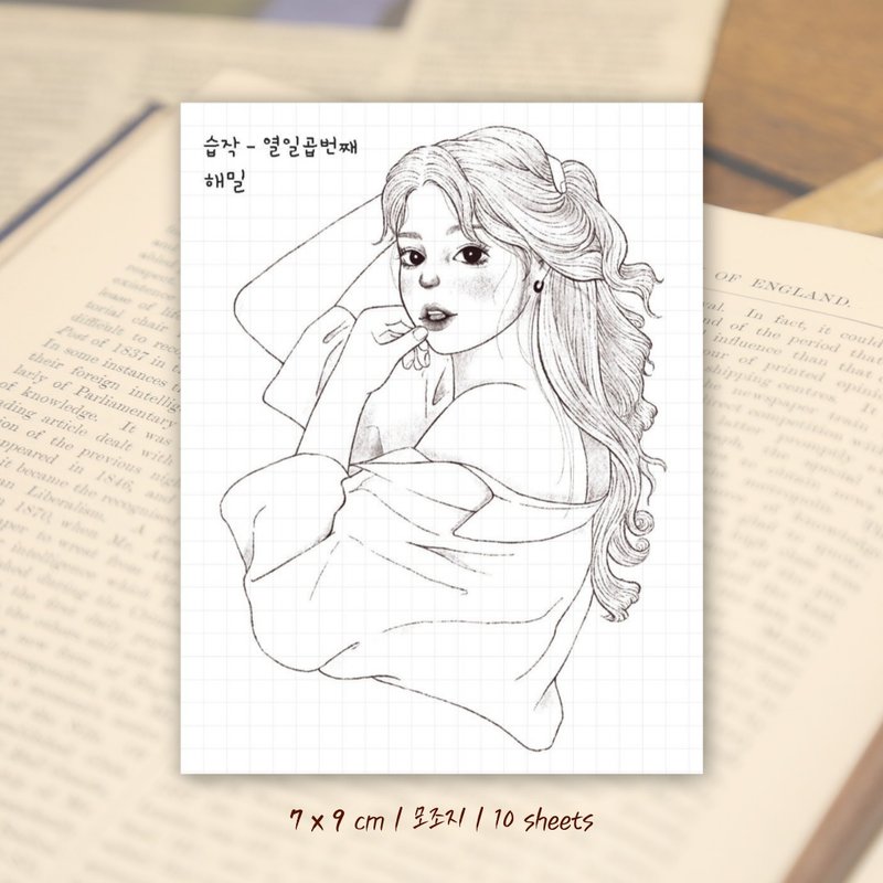 drawing study ver17 (hamil) Vintage Girl Lady Character Sticker - 貼紙 - 紙 黑色