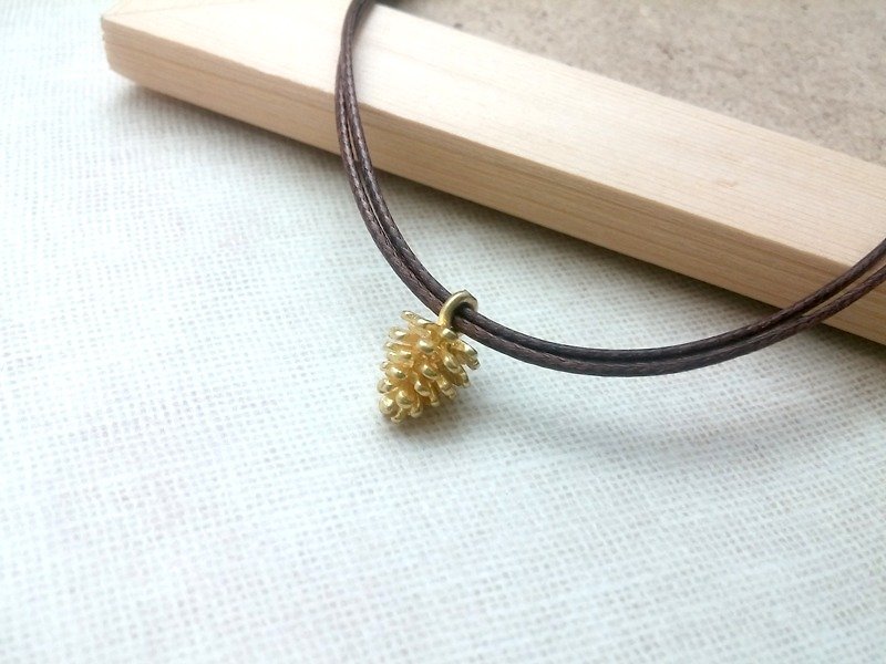 Wax line necklace brass pine acorn acorn real plain simple wax rope thin line - สร้อยคอทรง Collar - โลหะ สีทอง