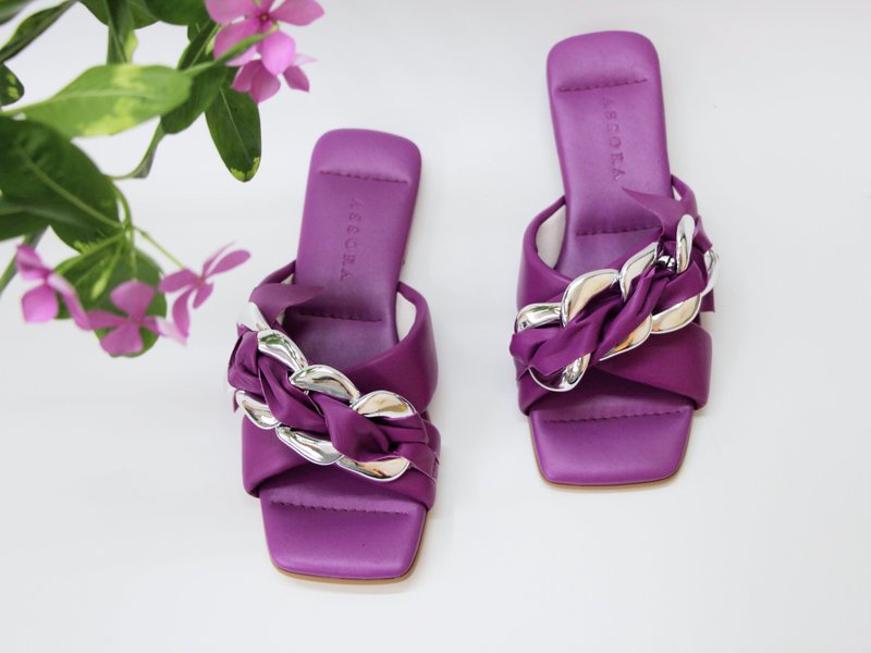 歐系時尚//超舒適//柔軟羊皮 - 拖鞋 - 真皮 紫色