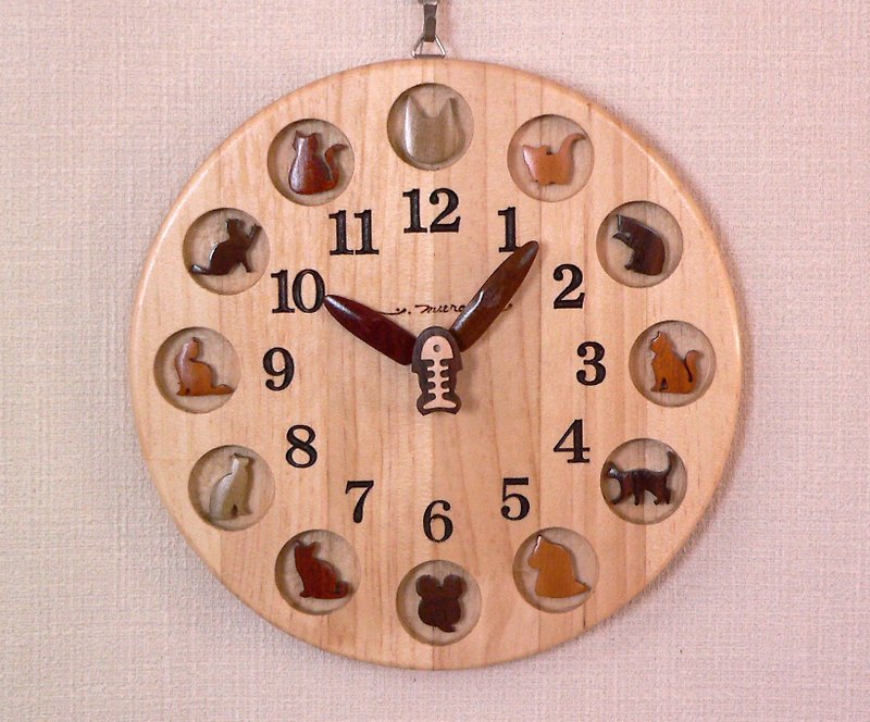 Cat clock 25 cm - นาฬิกา - ไม้ ขาว