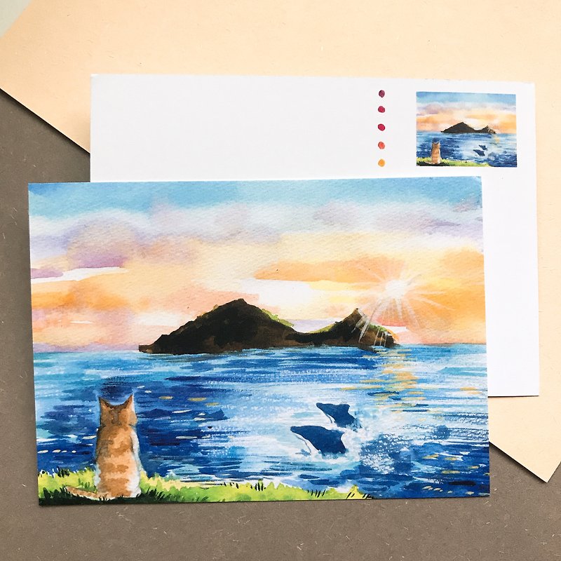 宜蘭龜山島　水彩明信片