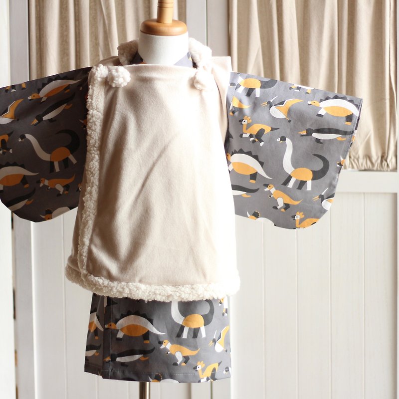 80【Casual KIMONO】cute and fluffy overcoat  TOY Dinosaur  80 size KIMONO - Kids' Dresses - Cotton & Hemp 