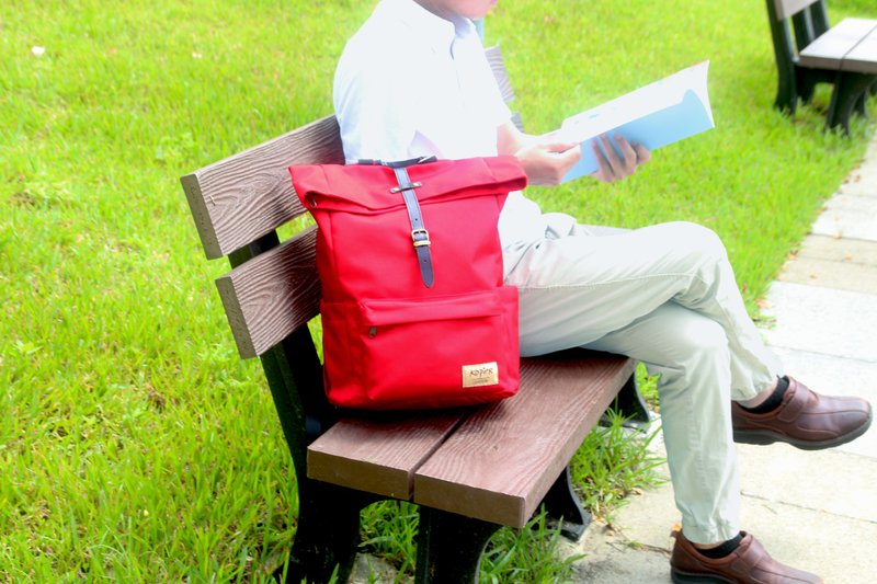 [Solid Heart Bag] Single Button Casual Backpack - Passion Red (Made in MIT Taiwan) - กระเป๋าเป้สะพายหลัง - ไนลอน สีแดง