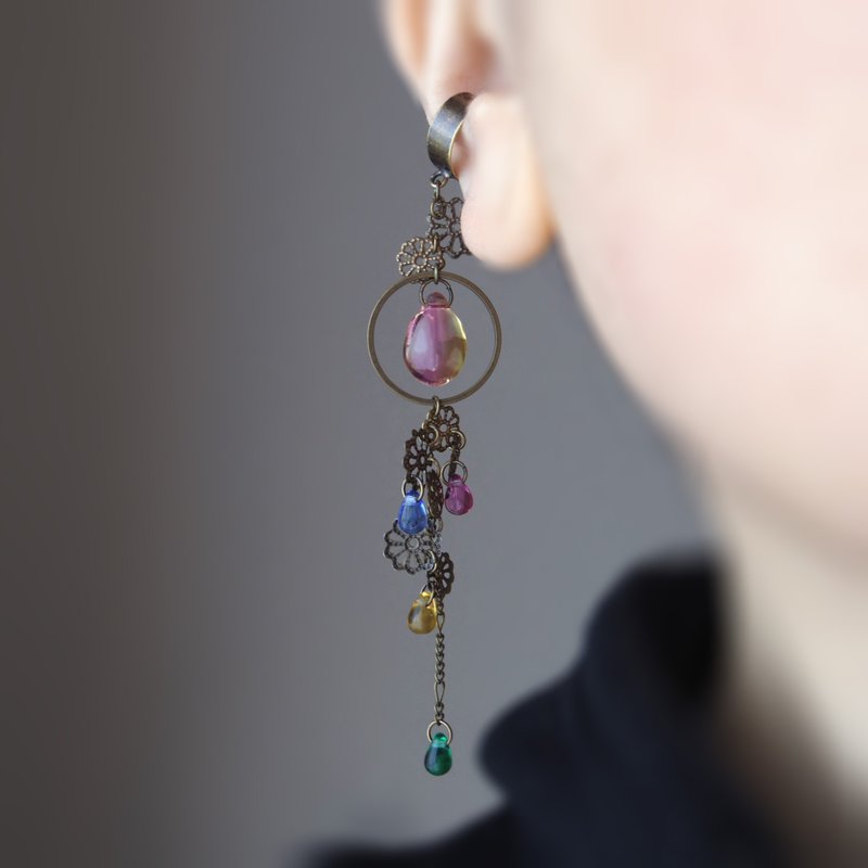 One-sided ear cuff, melting thoughts - Earrings & Clip-ons - Glass Pink