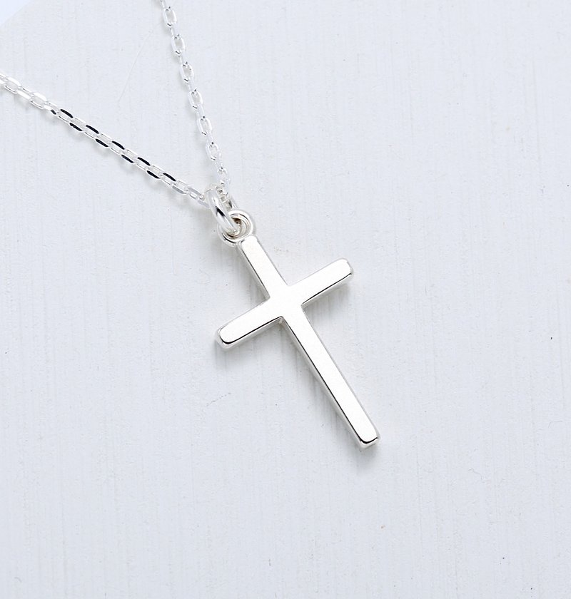 Simple Cross (Medium) s925 sterling silver necklace Faith God Jesus Gospel gift - สร้อยคอ - เงินแท้ สีเงิน