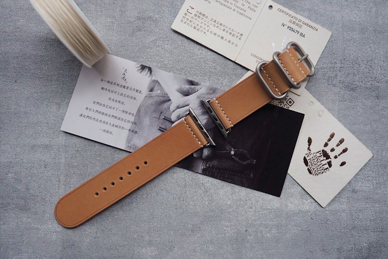 純手工植鞣牛皮原色簡約款蘋果Applewatch錶帶 顏色款式可客製化 - 錶帶 - 真皮 多色