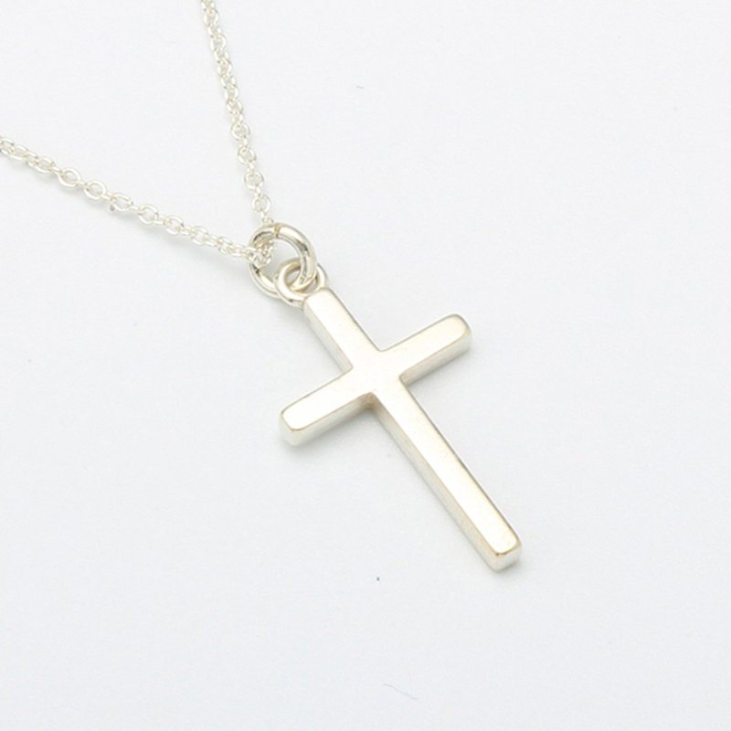Simple Cross (Medium) s925 sterling silver necklace Faith God Jesus Gospel gift - Necklaces - Sterling Silver Silver