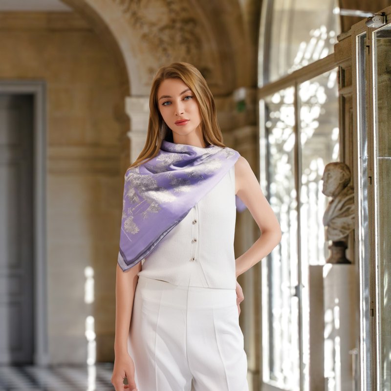 Toile De Jouy Subaqueous Palace Purple Scarf 90cm Jardin Des Fontaines - Scarves - Polyester Purple