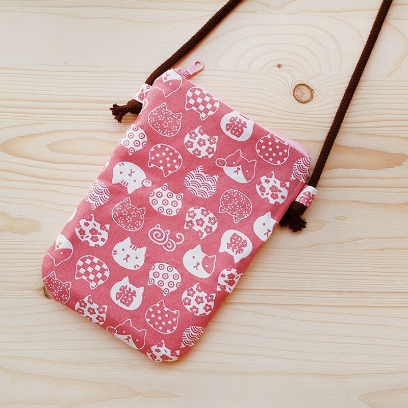 Lucky cat cell phone pocket - Messenger Bags & Sling Bags - Cotton & Hemp Pink