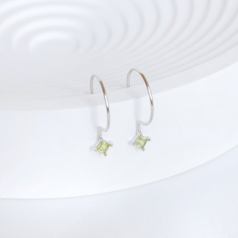 Stone 925 Sterling Silver Square Hook Earrings - ต่างหู - คริสตัล สีเงิน