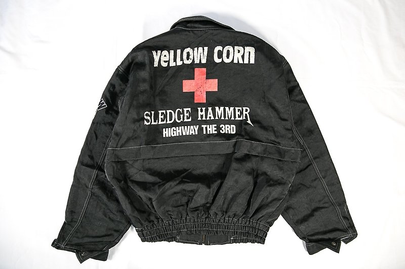 3thclub Mingren 棠Yellow Corn heavy machine knight windproof jacket vintage made in Japan - เสื้อโค้ทผู้ชาย - ผ้าฝ้าย/ผ้าลินิน สีดำ