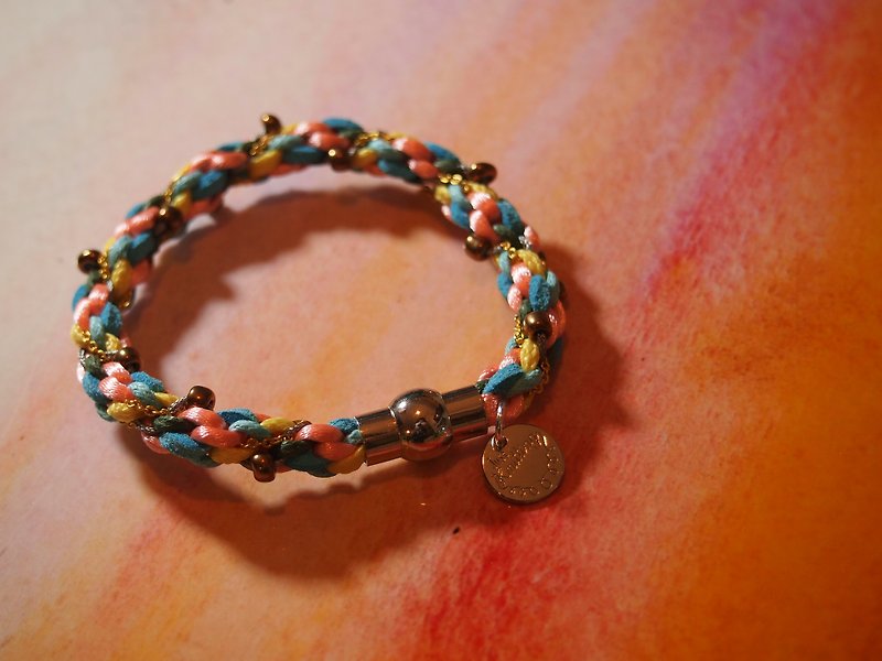 Mixed color hand braided Wax thread leather cord bracelet - Bracelets - Genuine Leather Multicolor