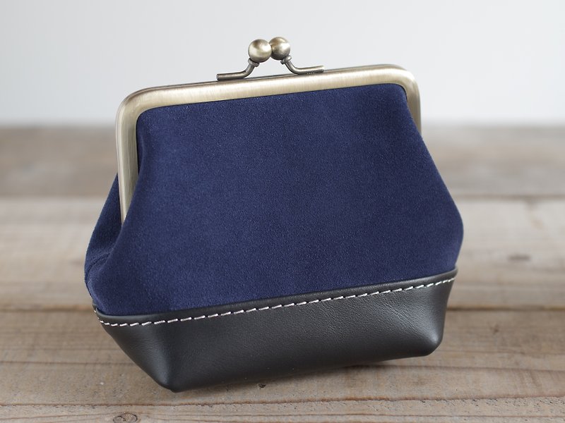 Leather Gamaguchi Mini Pouch Navy x Black - Toiletry Bags & Pouches - Genuine Leather Blue