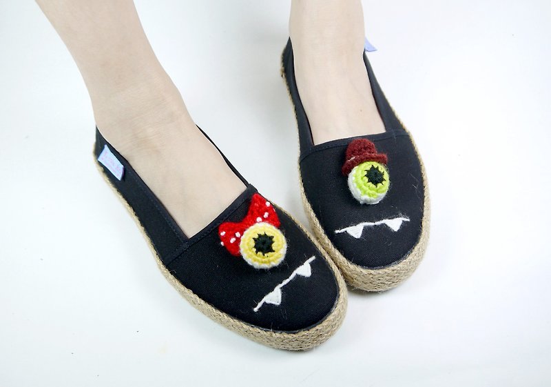 Black cotton hand made canvas shoes eyeball Mr. Miss models have a woven section - Women's Casual Shoes - Cotton & Hemp Multicolor