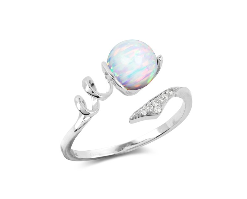 彩歐泊獨特求婚戒指 14k白金鑽石彗星結婚戒指 簡約星空定情指環 - 戒指 - 貴金屬 白色