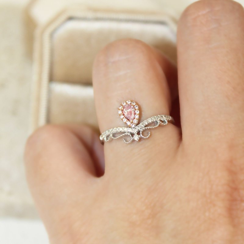 [Champagne Ball] 18K White Gold Fantasy Classic Pear Shape Pink Diamond Ring Pink Diamond Pear Drop Diamond - General Rings - Precious Metals Pink