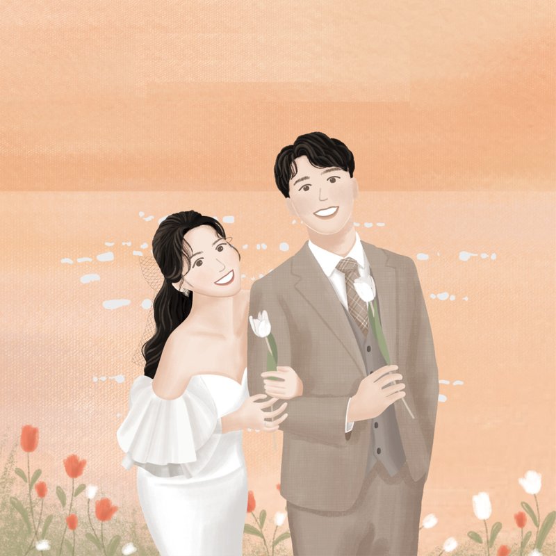 【蠟筆風格 婚紗似顏繪 婚禮似顏繪  婚禮插畫 全家福插畫】電子 - 電子似顏繪/繪畫/插畫 - 其他材質 