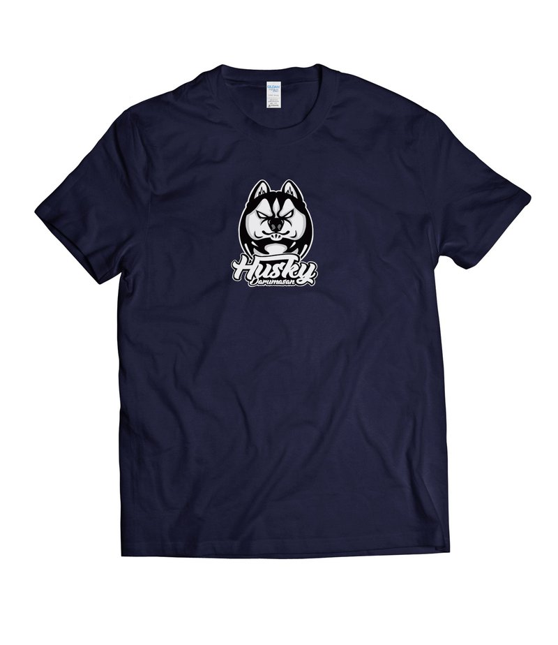 哈士奇不倒翁-T-shirt 白/黑/灰/藏青 - 男 T 恤 - 棉．麻 多色