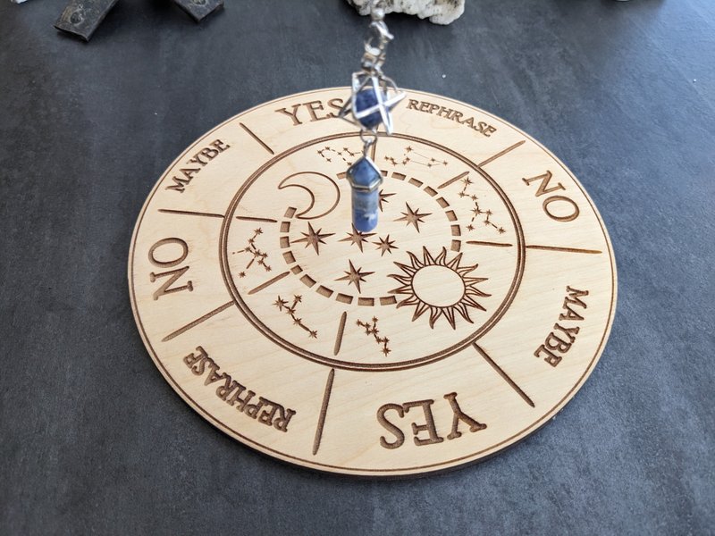 Divination board for answers Yes No game, Sun Moon pendulum board - 擺飾/家飾品 - 木頭 