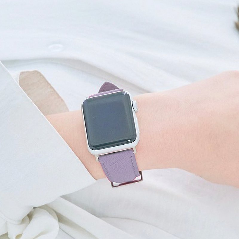 客製化禮物意大利真皮革錶帶Apple Watch 薰衣草紫色 - 錶帶 - 真皮 紫色