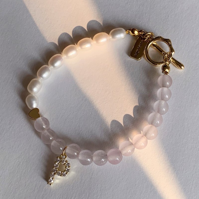 LOVE & ATTRACTION BRACELET: ROSE QUARTZ & NATURAL FRESHWATER PEARLS - 手鍊/手環 - 石頭 