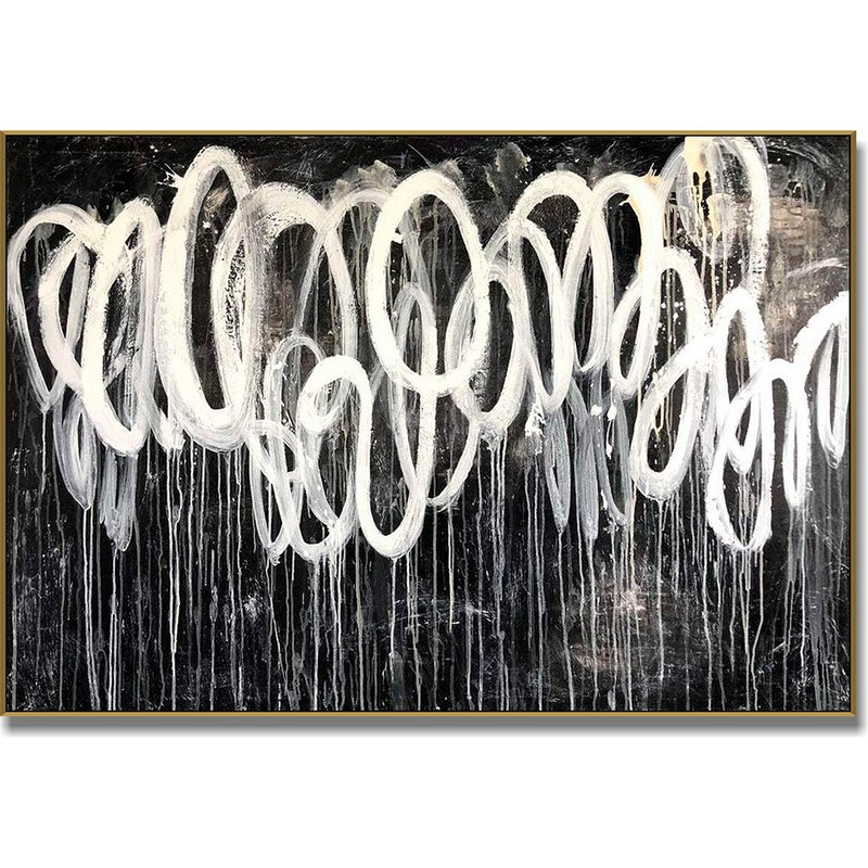 Oversize Abstract Black And White Painting On Canvas Modern Art Wall Decor - 壁貼/牆壁裝飾 - 壓克力 黑色