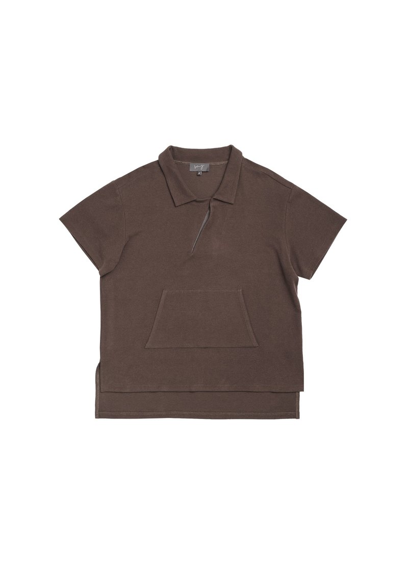 毛絨針織布polo領Tee - 帽T/大學T - 尼龍 咖啡色