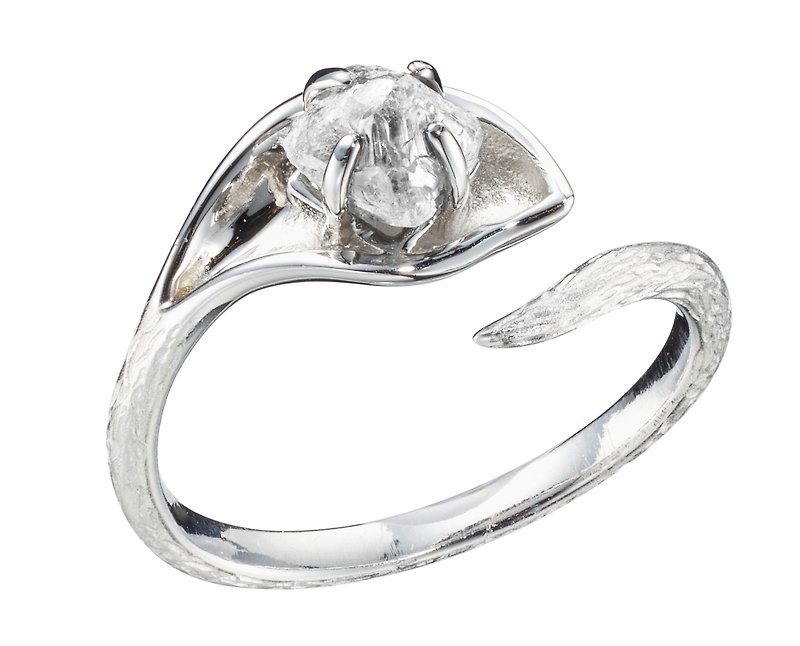 鑽胚14k馬蹄蓮戒指 海芋花鑽石原石訂婚戒指 樹紋原礦求婚戒指 - 戒指 - 貴金屬 銀色