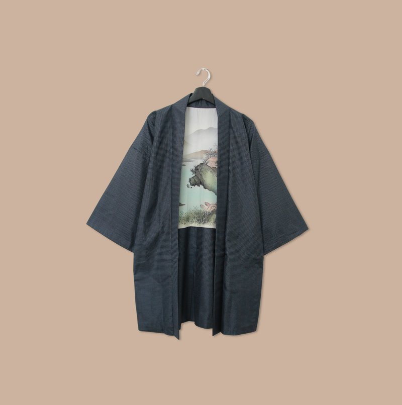 Back to Green-日本男款羽織 雲霧 山河M-04/vintage kimono - 男夾克/外套 - 絲．絹 