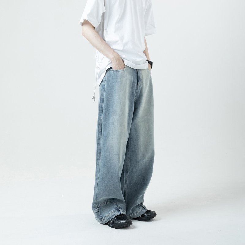 upside down deconstructed jeans - Men's Pants - Cotton & Hemp Blue