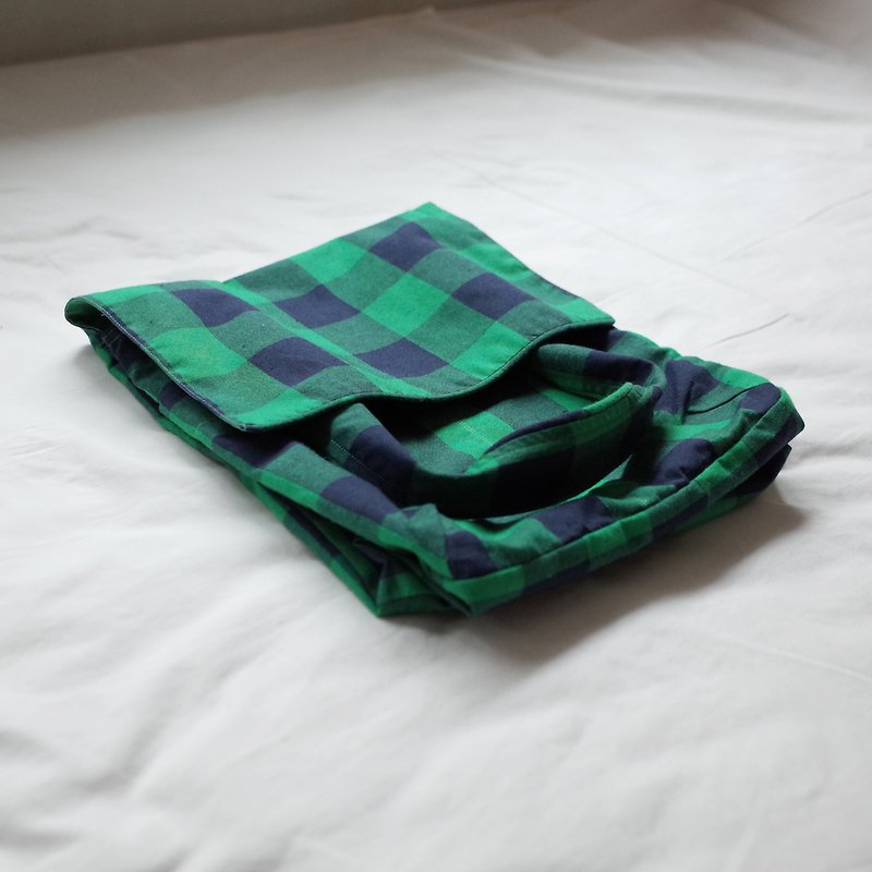 綠格子棉布包 - 側背包/斜孭袋 - 棉．麻 綠色