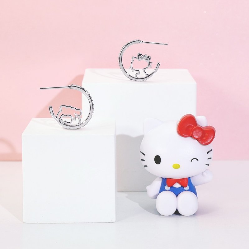 可愛DNA系列-Hello Kitty晶鑽造型耳環 - 耳環/耳夾/耳骨夾 - 銅/黃銅 銀色
