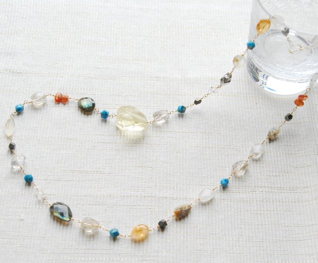 Rough rock lemon quartz and apatite, necklace using various Stone