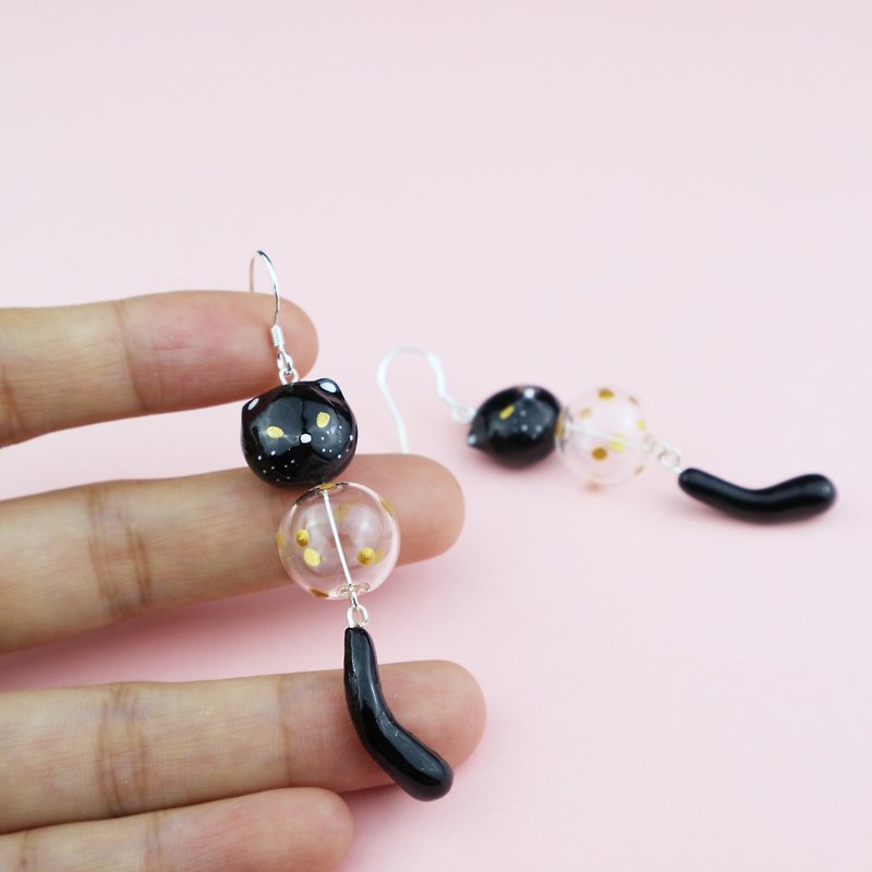 Cat girl accessories, handmade, fun, cute, three-dimensional kitten, black cat,  - Earrings & Clip-ons - Clay Black