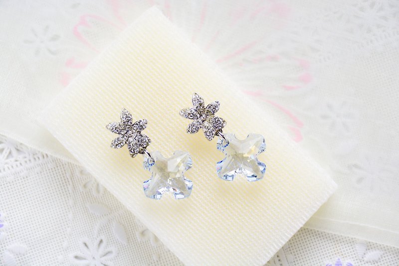 Crystal Greek Cross Pendants Blue Shade Swarovski Crystal Earrings - 耳環/耳夾 - 水晶 透明