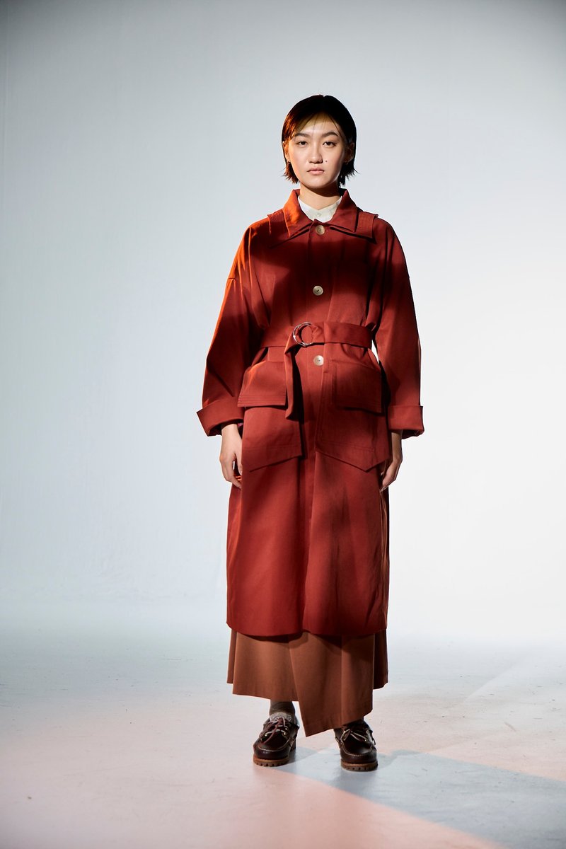 Oversized Pocket Hooded Coat - เสื้อแจ็คเก็ต - ขนแกะ สีแดง